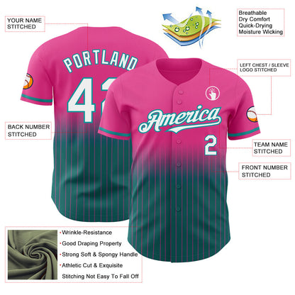 Custom Pink Pinstripe White-Teal Authentic Fade Fashion Baseball Jersey - Sky-Custom
