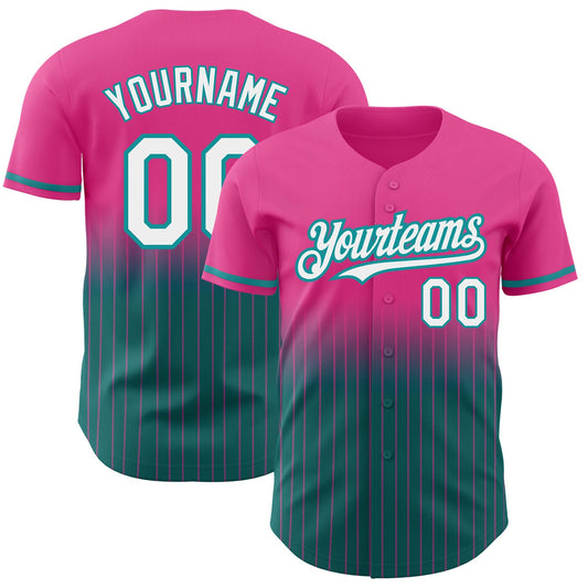 Custom Pink Pinstripe White-Teal Authentic Fade Fashion Baseball Jersey - Sky-Custom