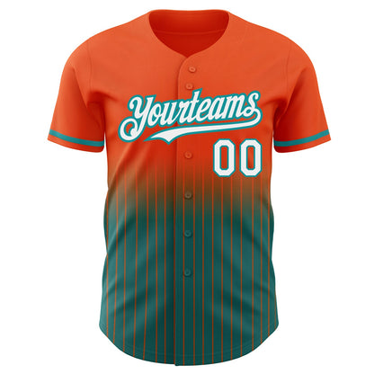 Custom Orange Pinstripe White-Teal Authentic Fade Fashion Baseball Jersey - Sky-Custom