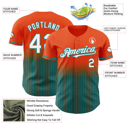 Custom Orange Pinstripe White-Teal Authentic Fade Fashion Baseball Jersey - Sky-Custom