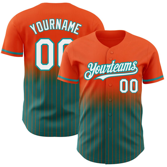 Custom Orange Pinstripe White-Teal Authentic Fade Fashion Baseball Jersey - Sky-Custom