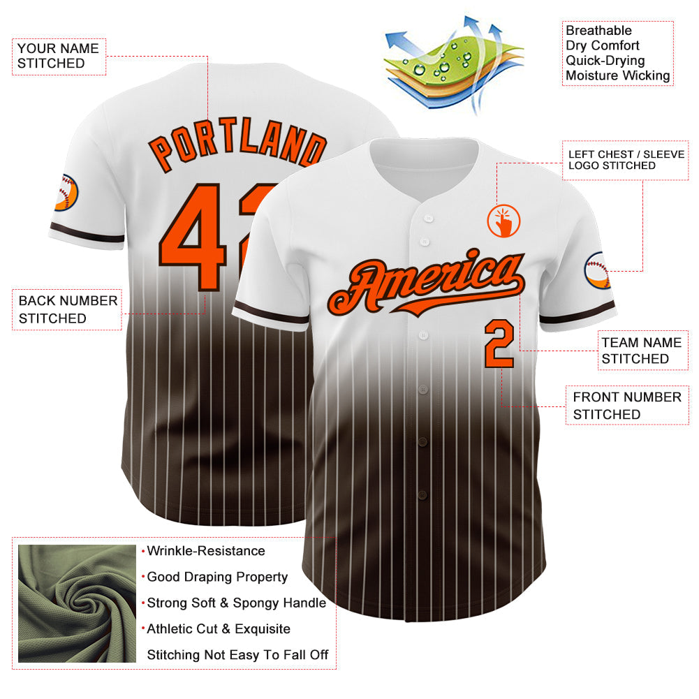 Custom White Pinstripe Orange-Brown Authentic Fade Fashion Baseball Jersey - Sky-Custom
