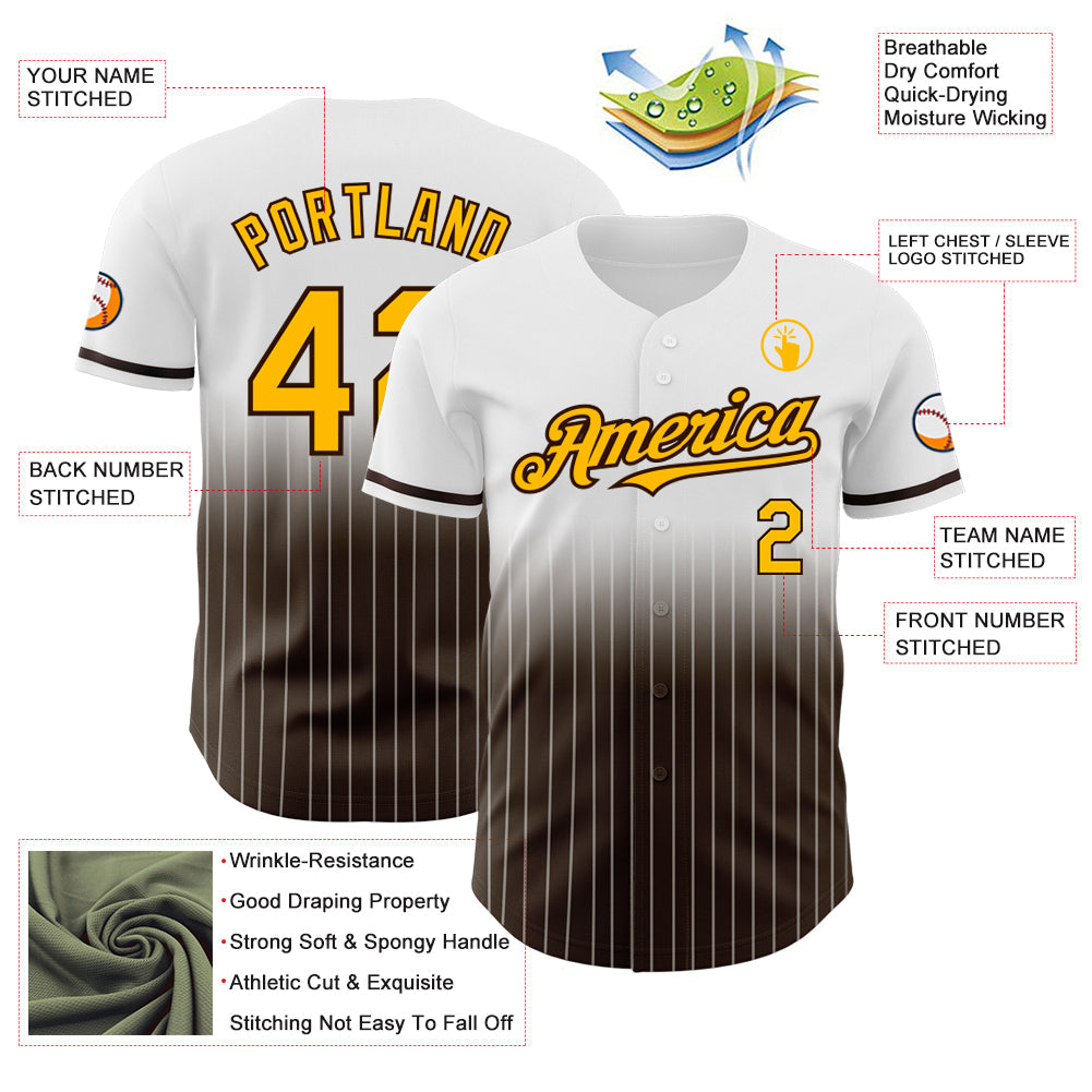 Custom White Pinstripe Gold-Brown Authentic Fade Fashion Baseball Jersey - Sky-Custom