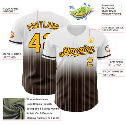 Custom White Pinstripe Gold-Brown Authentic Fade Fashion Baseball Jersey - Sky-Custom