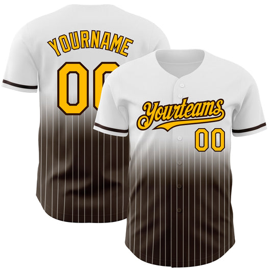 Custom White Pinstripe Gold-Brown Authentic Fade Fashion Baseball Jersey - Sky-Custom