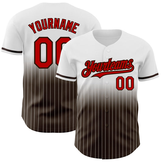 Custom White Pinstripe Red-Brown Authentic Fade Fashion Baseball Jersey - Sky-Custom