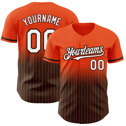 Custom Orange Pinstripe White-Brown Authentic Fade Fashion Baseball Jersey - Sky-Custom