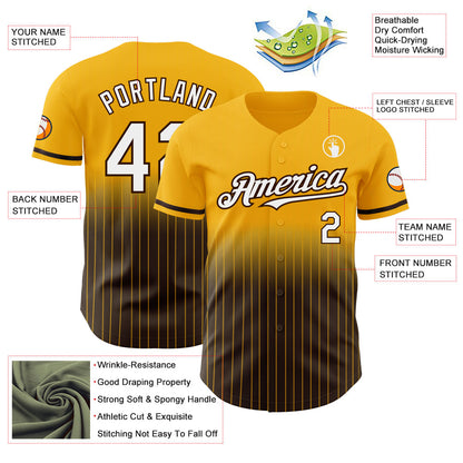Custom Gold Pinstripe White-Brown Authentic Fade Fashion Baseball Jersey - Sky-Custom