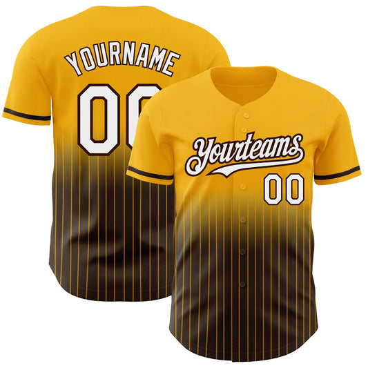Custom Gold Pinstripe White-Brown Authentic Fade Fashion Baseball Jersey - Sky-Custom
