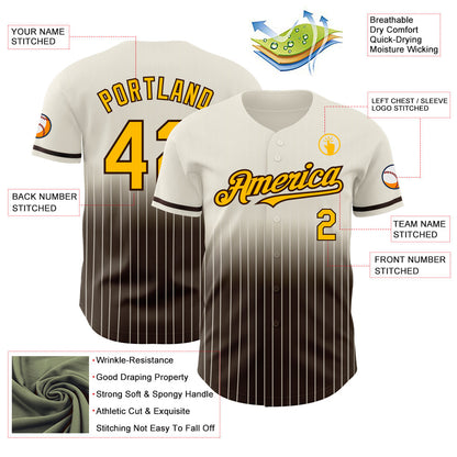 Custom Cream Pinstripe Gold-Brown Authentic Fade Fashion Baseball Jersey - Sky-Custom