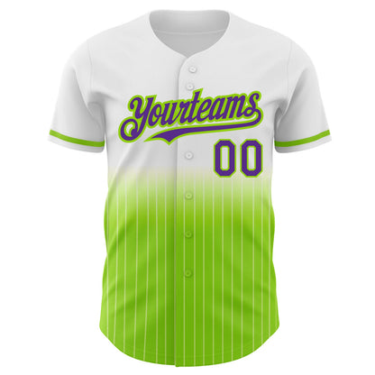 Custom White Pinstripe Purple-Neon Green Authentic Fade Fashion Baseball Jersey - Sky-Custom