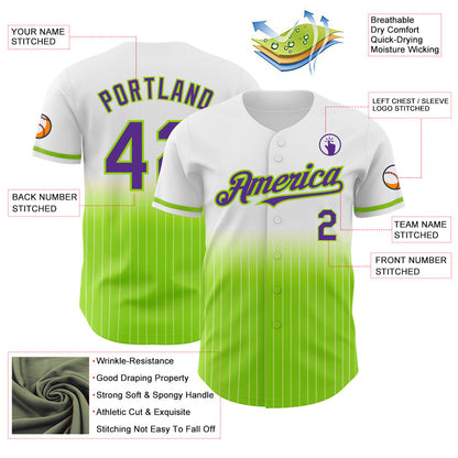 Custom White Pinstripe Purple-Neon Green Authentic Fade Fashion Baseball Jersey - Sky-Custom