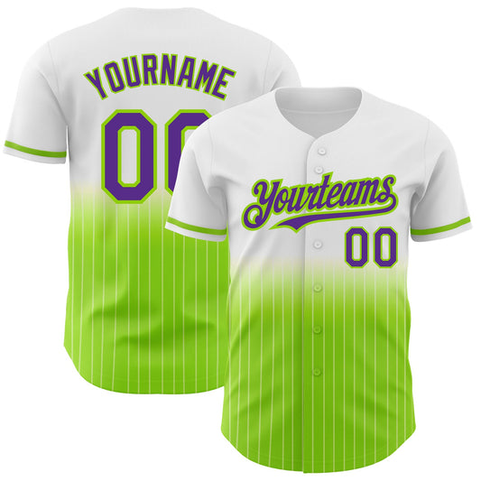Custom White Pinstripe Purple-Neon Green Authentic Fade Fashion Baseball Jersey - Sky-Custom