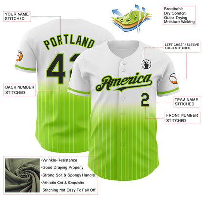 Custom White Pinstripe Black-Neon Green Authentic Fade Fashion Baseball Jersey - Sky-Custom