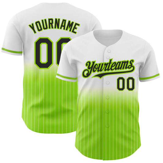 Custom White Pinstripe Black-Neon Green Authentic Fade Fashion Baseball Jersey - Sky-Custom