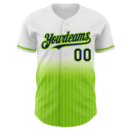 Custom White Pinstripe Navy-Neon Green Authentic Fade Fashion Baseball Jersey - Sky-Custom