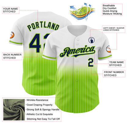 Custom White Pinstripe Navy-Neon Green Authentic Fade Fashion Baseball Jersey - Sky-Custom