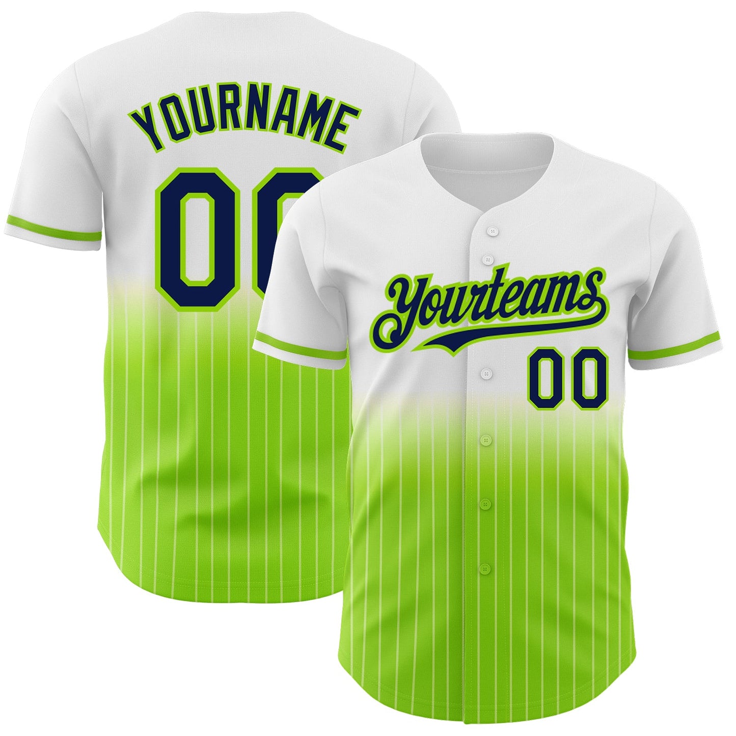 Custom White Pinstripe Navy-Neon Green Authentic Fade Fashion Baseball Jersey - Sky-Custom