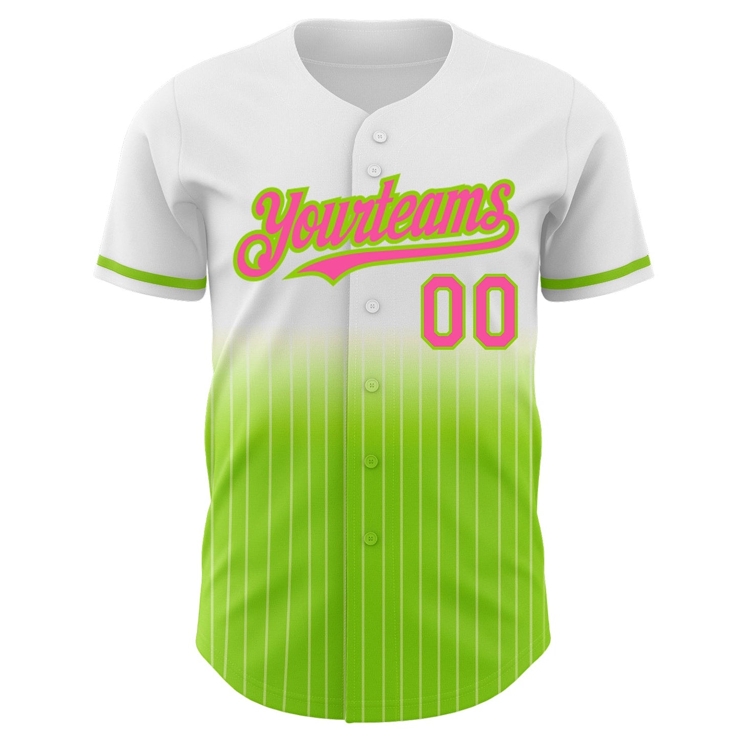Custom White Pinstripe Pink-Neon Green Authentic Fade Fashion Baseball Jersey - Sky-Custom