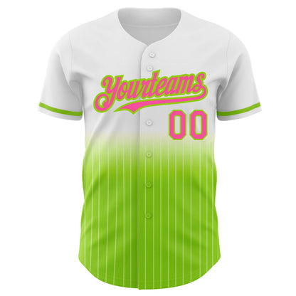 Custom White Pinstripe Pink-Neon Green Authentic Fade Fashion Baseball Jersey - Sky-Custom