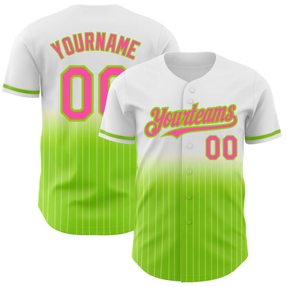 Custom White Pinstripe Pink-Neon Green Authentic Fade Fashion Baseball Jersey - Sky-Custom