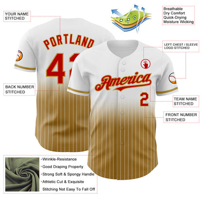 Custom White Pinstripe Red-Old Gold Authentic Fade Fashion Baseball Jersey - Sky-Custom