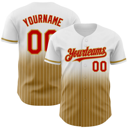Custom White Pinstripe Red-Old Gold Authentic Fade Fashion Baseball Jersey - Sky-Custom
