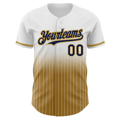Custom White Pinstripe Navy-Old Gold Authentic Fade Fashion Baseball Jersey - Sky-Custom