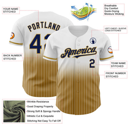 Custom White Pinstripe Navy-Old Gold Authentic Fade Fashion Baseball Jersey - Sky-Custom