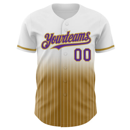 Custom White Pinstripe Purple-Old Gold Authentic Fade Fashion Baseball Jersey - Sky-Custom
