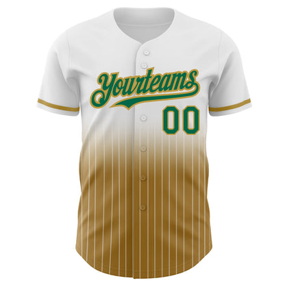 Custom White Pinstripe Kelly Green-Old Gold Authentic Fade Fashion Baseball Jersey - Sky-Custom
