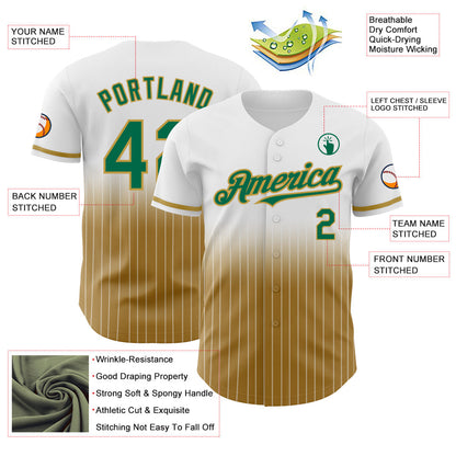 Custom White Pinstripe Kelly Green-Old Gold Authentic Fade Fashion Baseball Jersey - Sky-Custom
