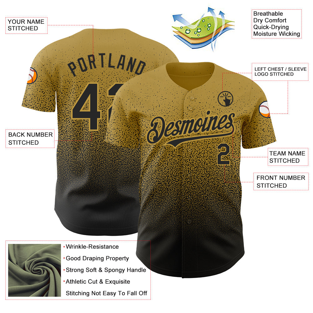 Custom Old Gold Black Authentic Fade Fashion Baseball Jersey - Sky-Custom