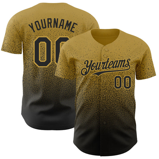 Custom Old Gold Black Authentic Fade Fashion Baseball Jersey - Sky-Custom