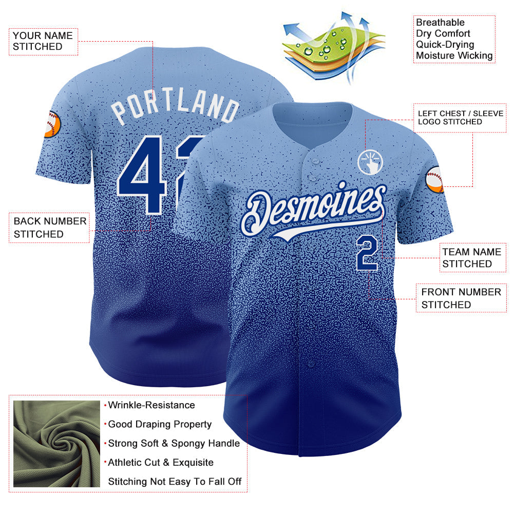 Custom Light Blue Royal-White Authentic Fade Fashion Baseball Jersey - Sky-Custom