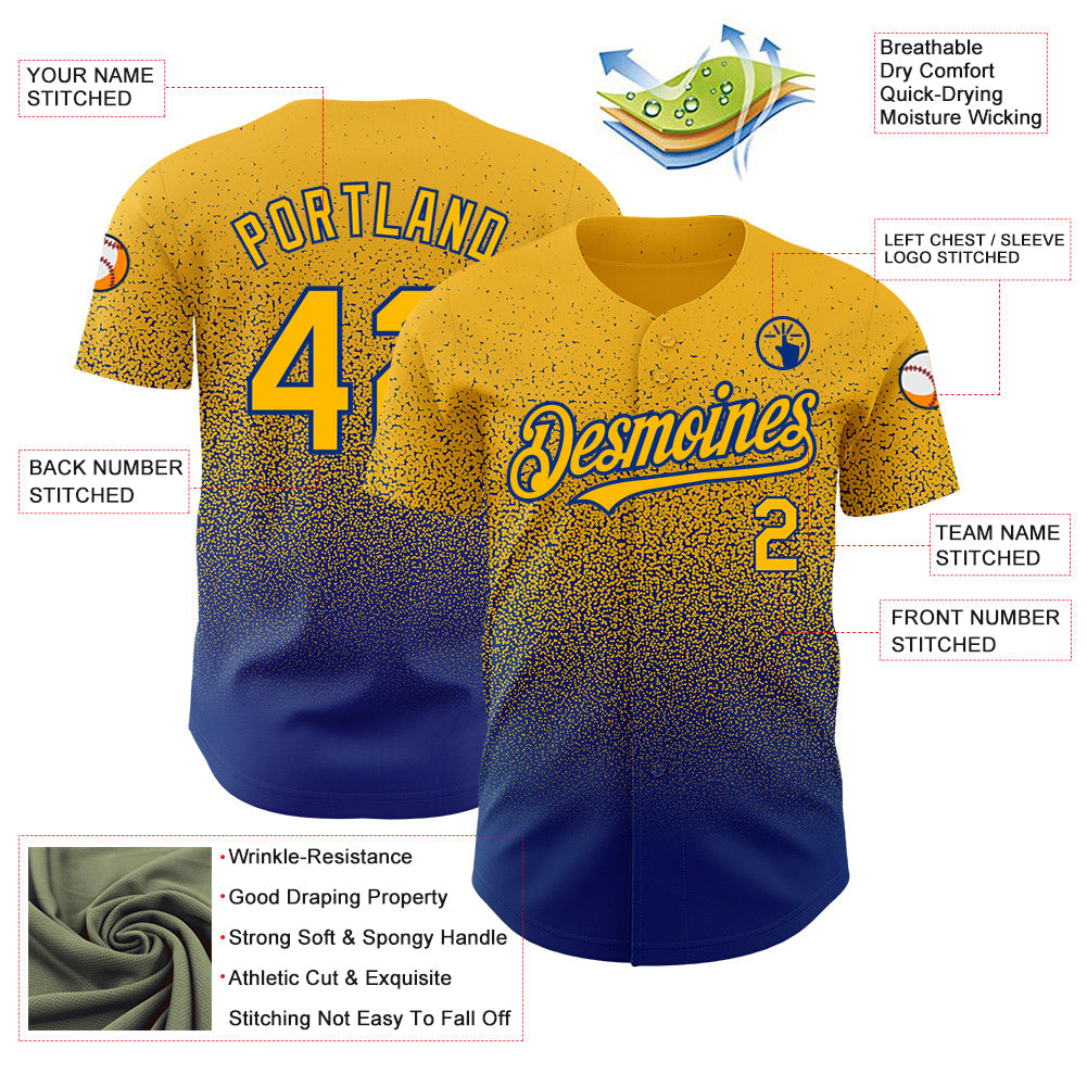 Custom Gold Royal Authentic Fade Fashion Baseball Jersey - Sky-Custom