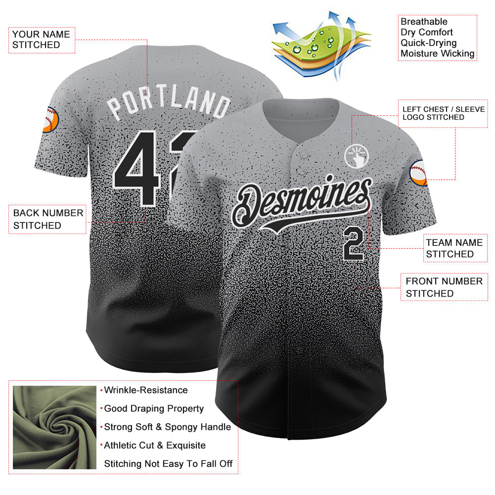 Custom Gray Black-White Authentic Fade Fashion Baseball Jersey - Sky-Custom