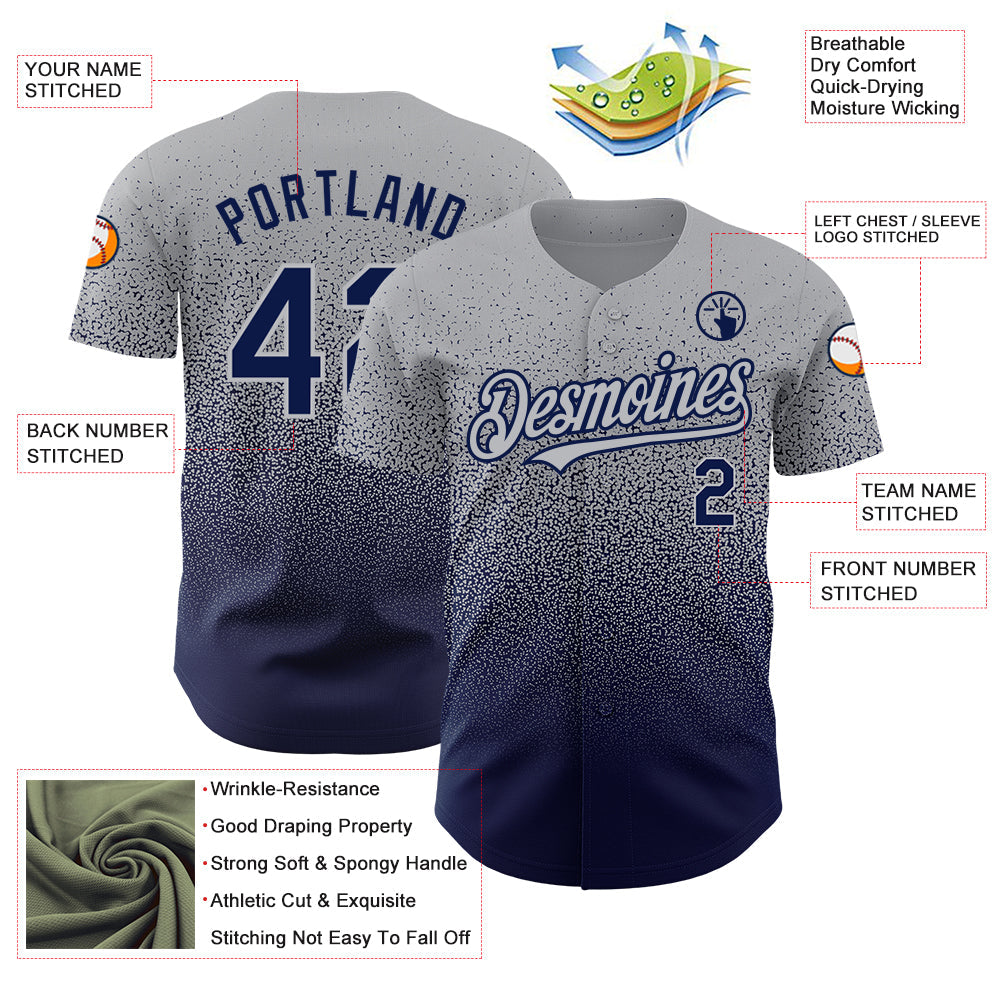 Custom Gray Navy Authentic Fade Fashion Baseball Jersey - Sky-Custom