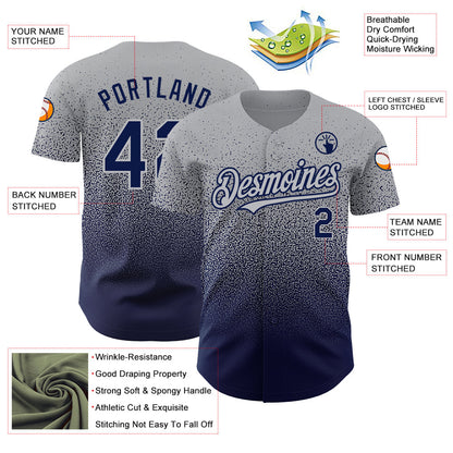 Custom Gray Navy Authentic Fade Fashion Baseball Jersey - Sky-Custom