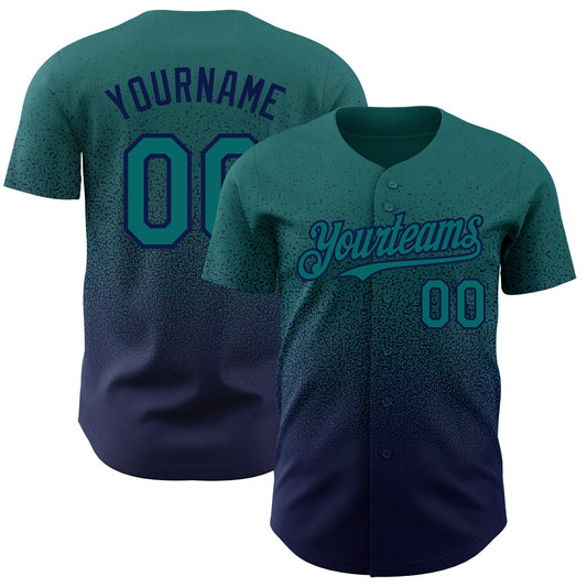 Custom Teal Navy Authentic Fade Fashion Baseball Jersey - Sky-Custom