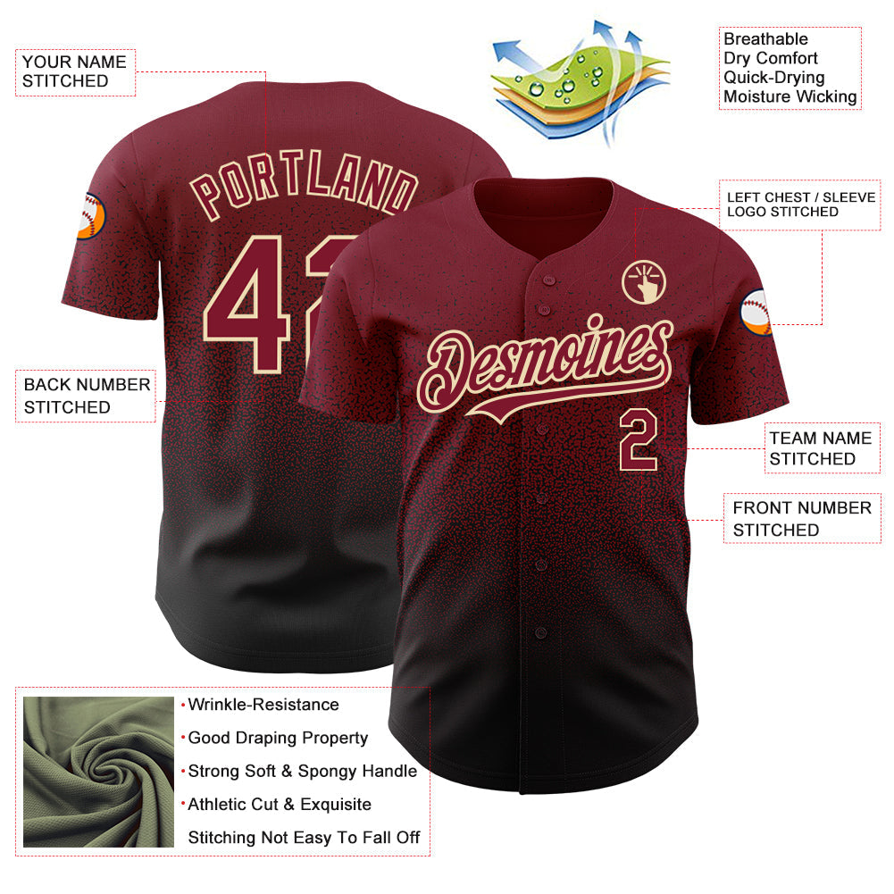 Custom Crimson Black-Cream Authentic Fade Fashion Baseball Jersey - Sky-Custom