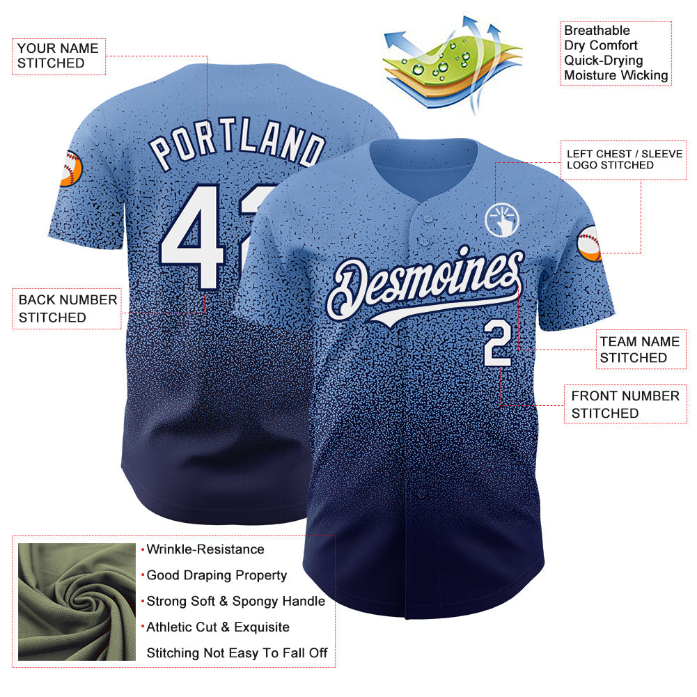 Custom Powder Blue White-Navy Authentic Fade Fashion Baseball Jersey - Sky-Custom