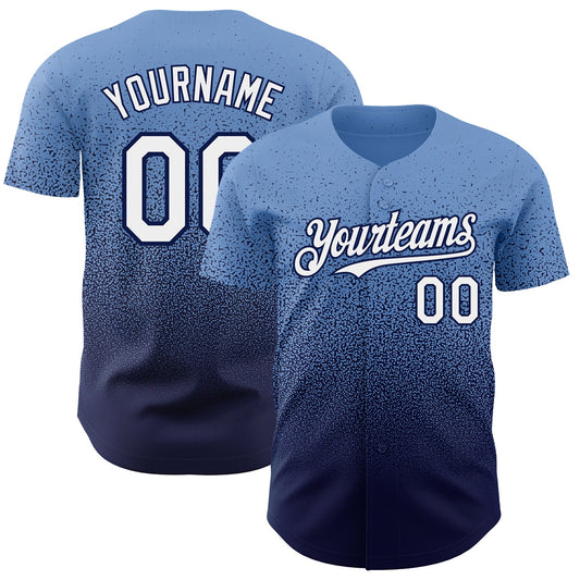 Custom Powder Blue White-Navy Authentic Fade Fashion Baseball Jersey - Sky-Custom
