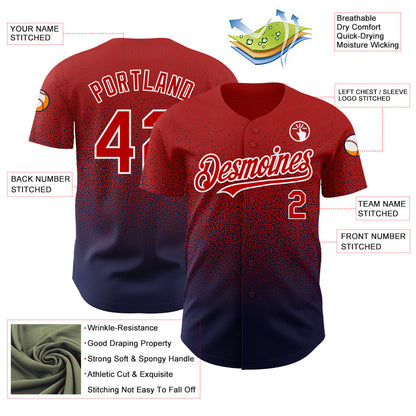 Custom Red Navy-White Authentic Fade Fashion Baseball Jersey - Sky-Custom