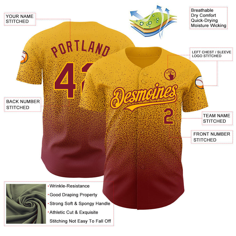 Custom Gold Crimson Authentic Fade Fashion Baseball Jersey - Sky-Custom