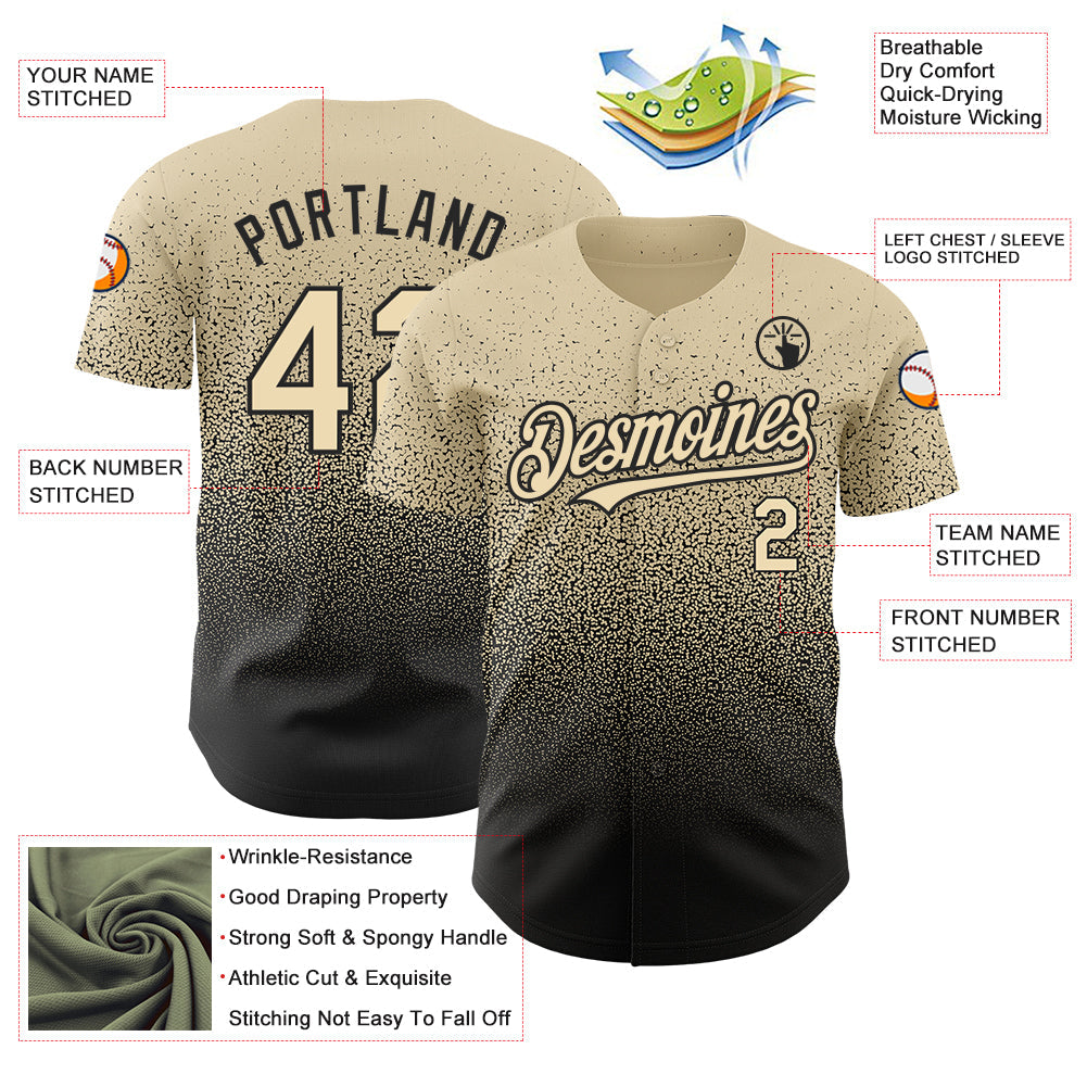 Custom Cream Black Authentic Fade Fashion Baseball Jersey - Sky-Custom