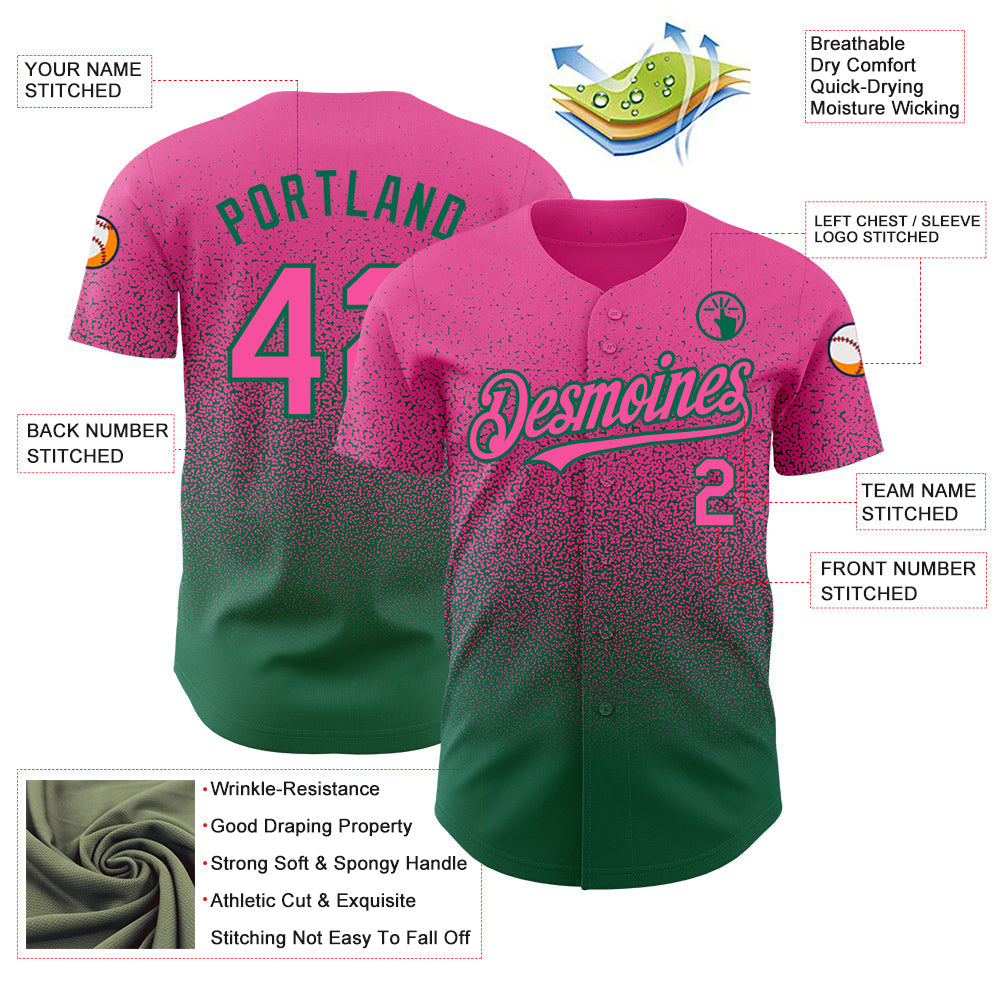 Custom Pink Kelly Green Authentic Fade Fashion Baseball Jersey - Sky-Custom