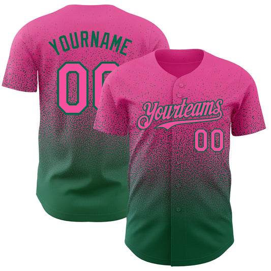 Custom Pink Kelly Green Authentic Fade Fashion Baseball Jersey - Sky-Custom