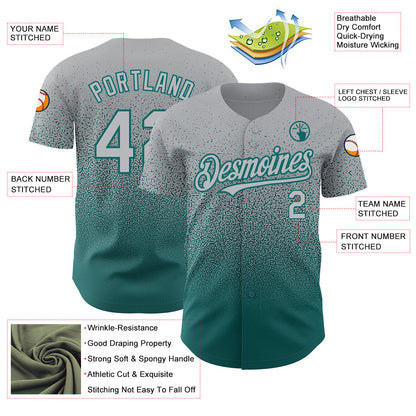 Custom Gray Teal Authentic Fade Fashion Baseball Jersey - Sky-Custom