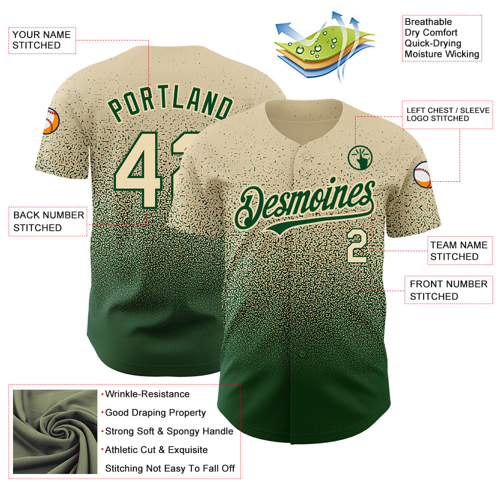 Custom Cream Green Authentic Fade Fashion Baseball Jersey - Sky-Custom